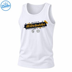 Milwaukee October baseball shirt design with gold Gothic lettering, navy banner, stars, glove, and baseball graphics