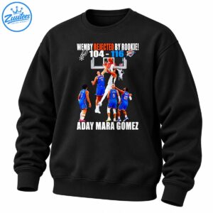 Wemby Rejected By Rookie Aday Mara Gómez basketball graphic with Spurs vs OKC logos, 104-116 score and block scene