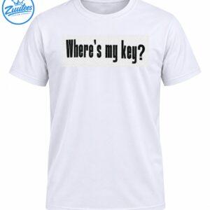 Where's my key shirt design with bold, tall black typography and an oversized question mark