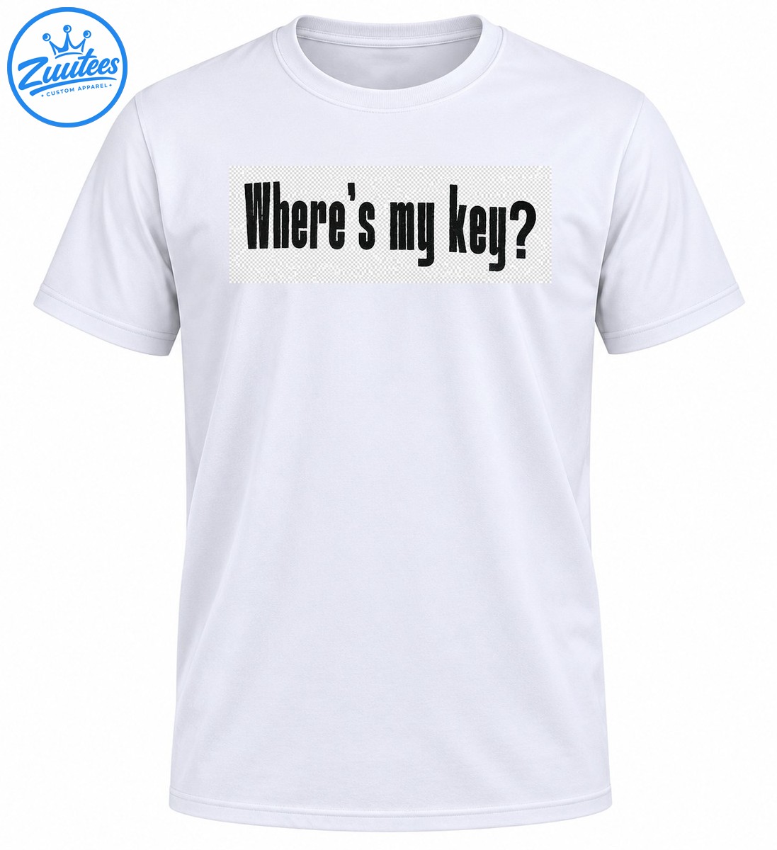 Where's my key shirt design with bold, tall black typography and an oversized question mark Where's my key shirt design with bold, tall black typography and an oversized question mark