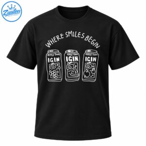 Where Smiles Begin Igin Apple Tonic graphic with three white hand-drawn cans and playful fruit doodles