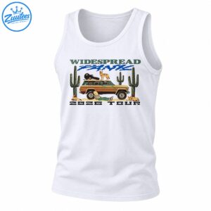 Widespread Panic 2026 Tour graphic with a vintage SUV, guitar case, coyote, desert cacti, and earthy retro artwork