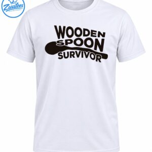 Black WOODEN SPOON SURVIVOR lettering with a large wooden spoon silhouette in a playful kitchen graphic.