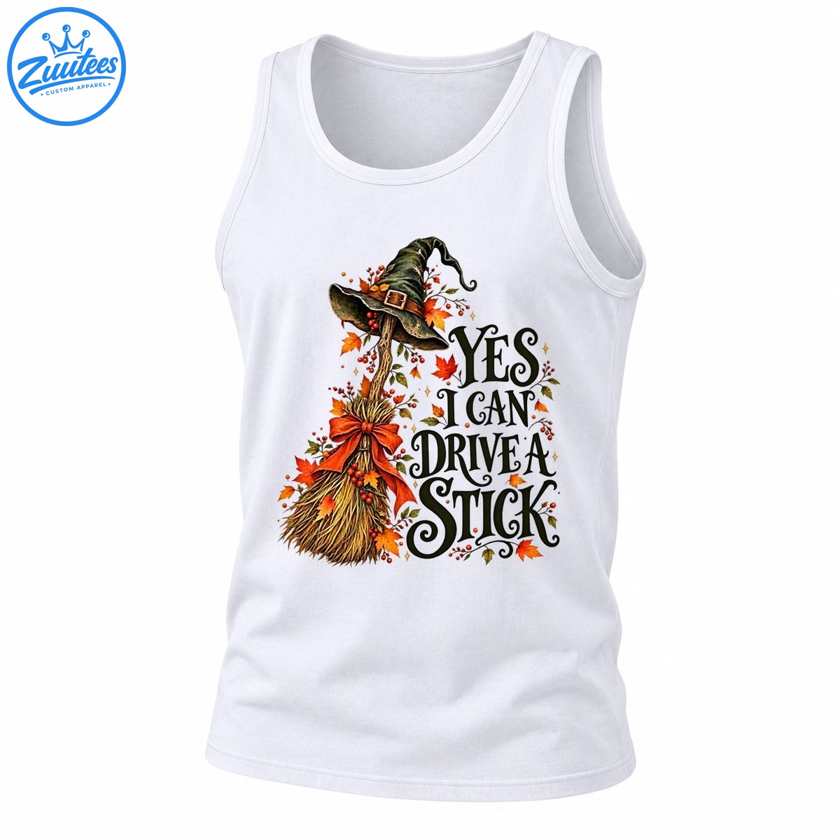 Yes I Can Drive A Stick Witch Broom Vintage Halloween Tank Top