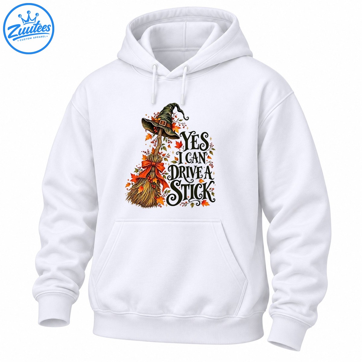 Yes I Can Drive A Stick Halloween shirt design with witch hat, rustic broom, orange bow, fall leaves and vintage lettering Yes I Can Drive A Stick Halloween shirt design with witch hat, rustic broom, orange bow, fall leaves and vintage lettering